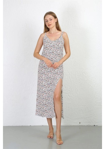 Moda Ip Askılı Uzun Yırtmaçlı Penye Gecelik Beyaz fırsatları