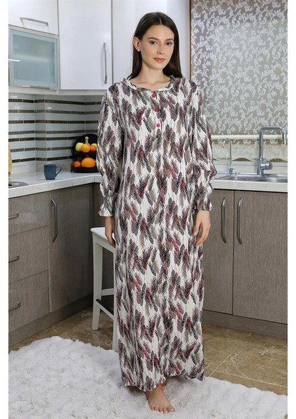 Moda Kadın Uzun Kol Penye Gecelik Ev Elbisesi Kırmızı