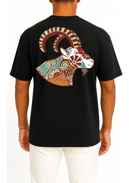 Oversize Oğlak Burç - Astroloji Cep ve Sırt Tasarımlı Unisex T-Shirt fiyatları