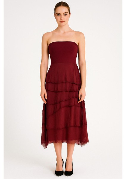 Italyan 2 Beden Ince Gösteren Kat Kat Ipek Etek & Straplez Elbise