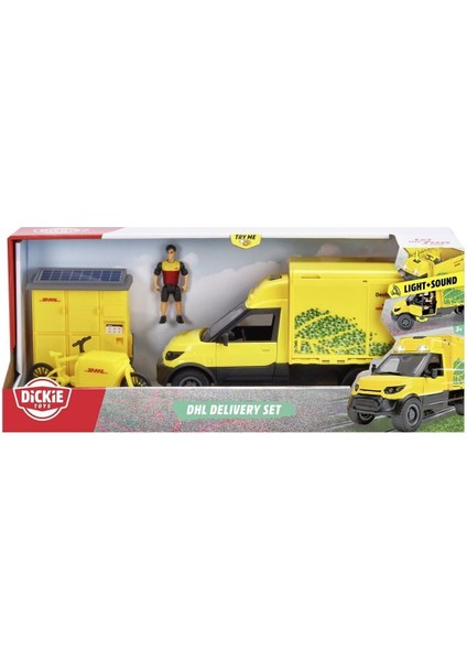 203747020 Dickie Dhl Delivery Setfreewheel Delivery Vehicle Packaging Statio