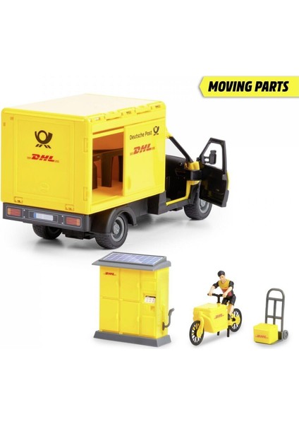 203747020 Dickie Dhl Delivery Setfreewheel Delivery Vehicle Packaging Statio modelleri