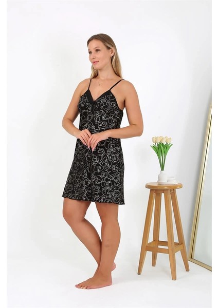 Moda Kadın Büyük Beden Ip Askılı Gecelik Siyah fiyatları