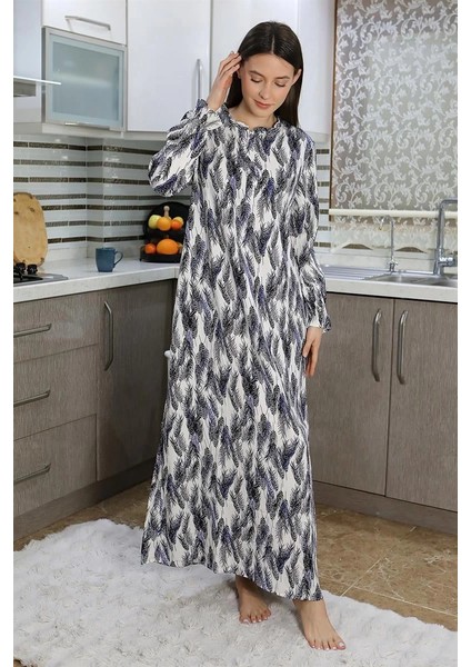 Moda Kadın Uzun Kol Penye Gecelik Ev Elbisesi Mavi fiyatları