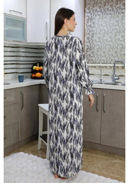 Moda Kadın Uzun Kol Penye Gecelik Ev Elbisesi Mavi modelleri