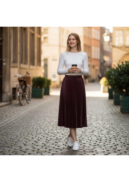Deri Görünümlü Pileli Pamuklu Dokuma Viskon 4 Mevsim Etek(95 Cm)-(38-48) fiyatları