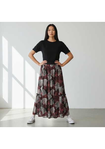 Bohem Şifon Kemerli Beli Lastikli Etek(95 Cm)-(38-50)