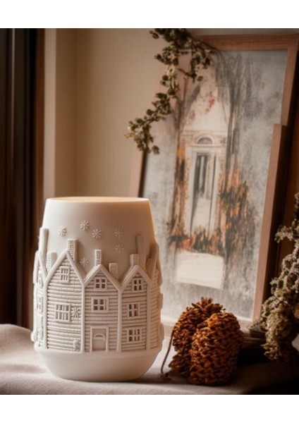 Yılbaşı Temalı Ev Detaylı Dekoratif Kokina Vazosu - Noel Kış Dekorasyonu Yılbaşı Hediyesi modelleri