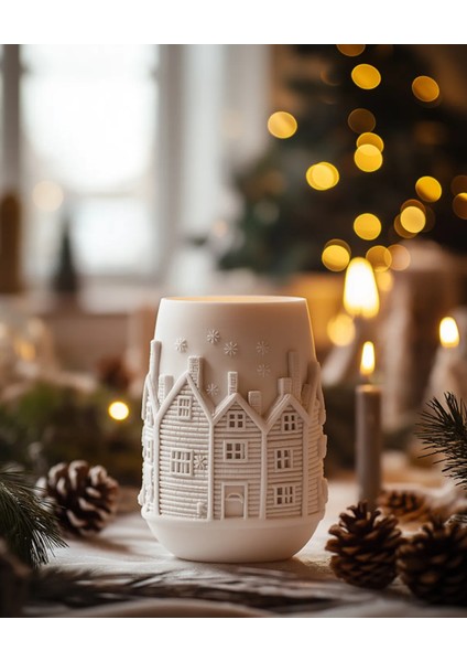 Yılbaşı Temalı Ev Detaylı Dekoratif Kokina Vazosu - Noel Kış Dekorasyonu Yılbaşı Hediyesi fırsatları