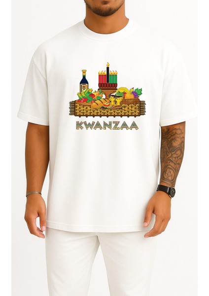 Oversize Kwanzaa African Piknik Sepeti Göğüs Tasarımlı Unisex T-Shirt