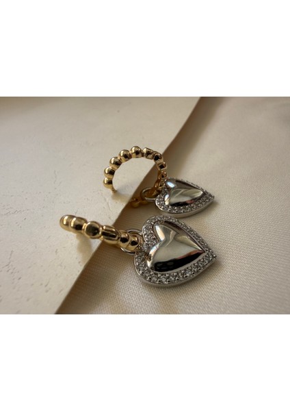 Silver Heart Taşlı Küpe