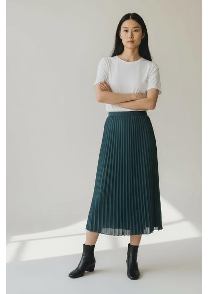 Pileli Pamuklu Dokuma Viskon 4 Mevsim Etek(95 Cm)-(38-48)