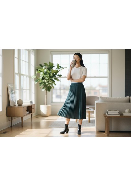 Pileli Pamuklu Dokuma Viskon 4 Mevsim Etek(95 Cm)-(38-48) fiyatları