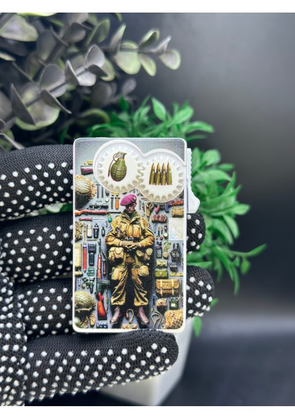 Askeri Tema Özel Tasarım Metal Gazlı Çakmak | Fosforlu| Pürmüz Jet Alevli Rüzgar Dayanıklı