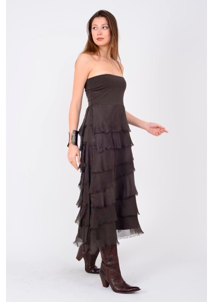 Italyan 2 Beden Ince Gösteren Kat Kat Ipek Etek & Straplez Elbise fiyatları