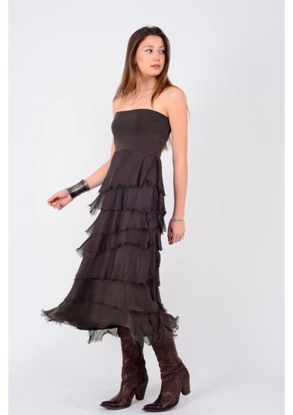 Italyan 2 Beden Ince Gösteren Kat Kat Ipek Etek & Straplez Elbise fırsatları