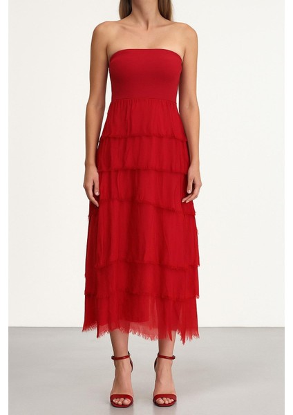 Italyan 2 Beden Ince Gösteren Kat Kat Ipek Etek & Straplez Elbise