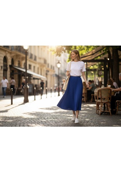 Deri Görünümlü Pileli Pamuklu Dokuma Viskon 4 Mevsim Etek(95 Cm)-(38-48) fiyatları