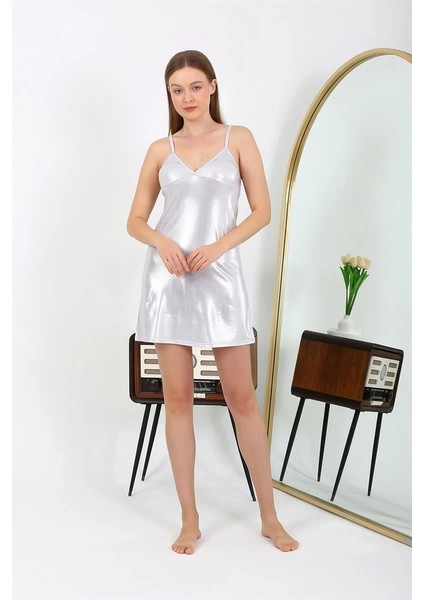 Moda Ip Askılı Micro Kumaş Kısa Parlak Gecelik Ev Giyim Gri fiyatları