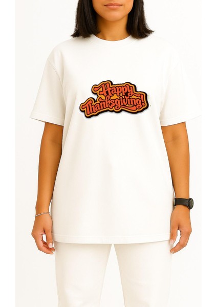 Oversize Thanksgiving Holiday Santa Claus Şükran Günü Göğüs Tasarımlı Unisex T-Shirt fiyatları