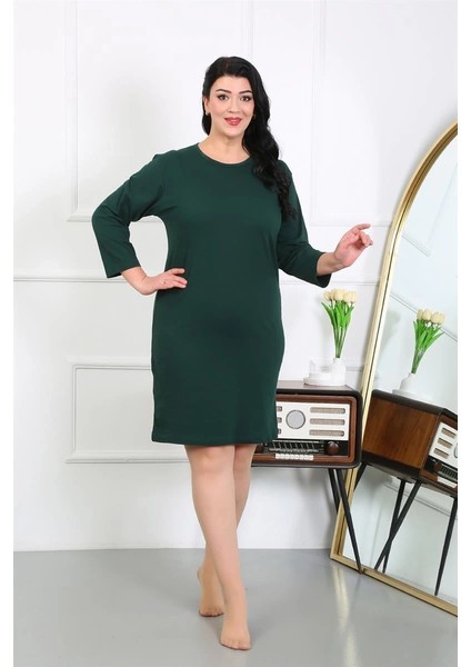 Moda Kadın Büyük Beden Penye Gecelik Ev Elbisesi Zümrüt Yeşili modelleri