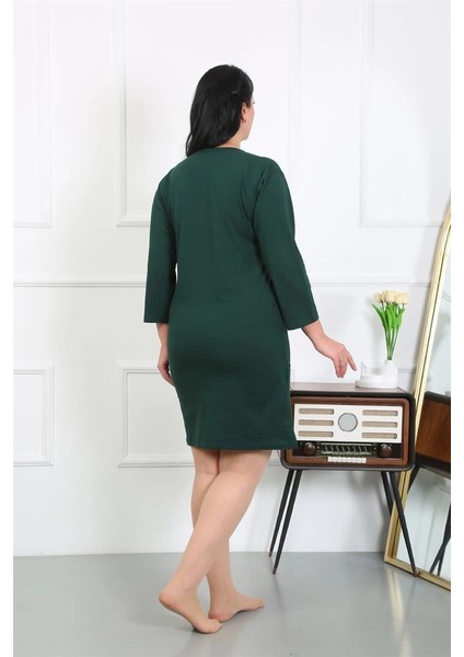 Moda Kadın Büyük Beden Penye Gecelik Ev Elbisesi Zümrüt Yeşili fırsatları