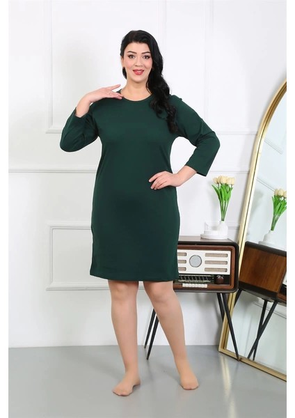 Moda Kadın Büyük Beden Penye Gecelik Ev Elbisesi Zümrüt Yeşili indirimleri