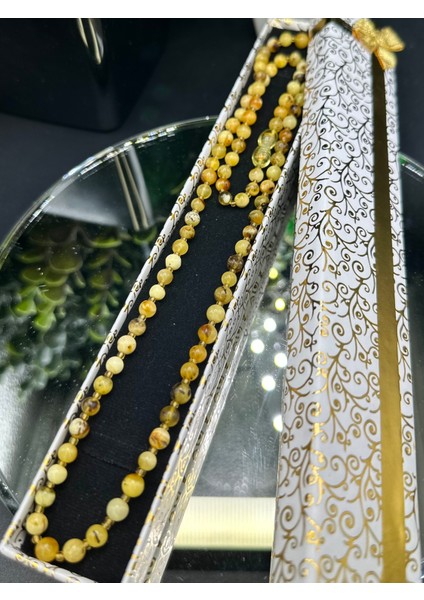 Orijinal Seccar Formunda | Küre Tane Damla Kesim Kehribar Kolye 60 cm