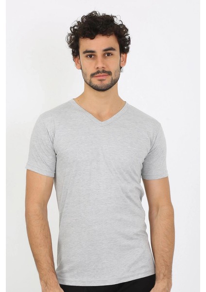 Moda Erkek V Yaka Gri Penye Atlet