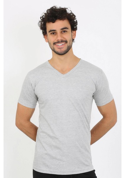 Moda Erkek V Yaka Gri Penye Atlet fırsatları