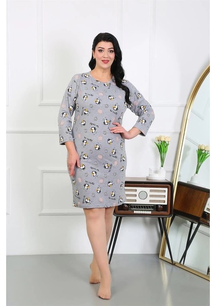 Moda Kadın Büyük Beden Penye Gecelik Ev Elbisesi Gri modelleri