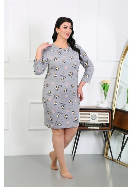 Moda Kadın Büyük Beden Penye Gecelik Ev Elbisesi Gri indirimleri