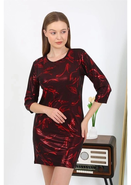 Moda Kadın Micro Kumaş Mini Parlak Elbise Kırmızı