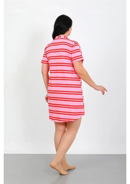 Moda Büyük Beden Penye Düğmeli Pembe Tunik Gecelik modelleri