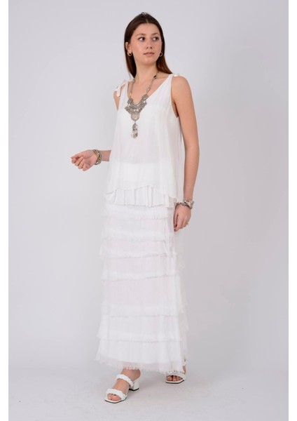 Italyan 2 Beden Ince Gösteren Kat Kat Ipek Etek & Straplez Elbise