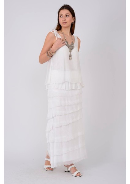 Italyan 2 Beden Ince Gösteren Kat Kat Ipek Etek & Straplez Elbise