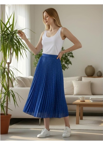 Deri Görünümlü Taş Detaylı Pileli Pamuklu Dokuma Viskon 4 Mevsim Etek(95 Cm)-(38-50) fiyatları