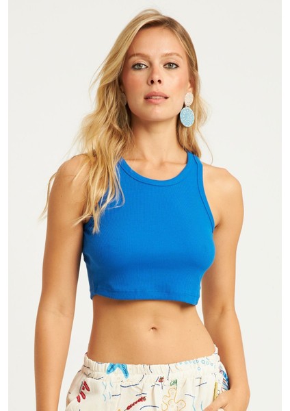 Kadın Bisiklet Yaka Fitilli Pamuk Kalın Askılı Spor Şık Crop Top Büstiyer Bluz fiyatları