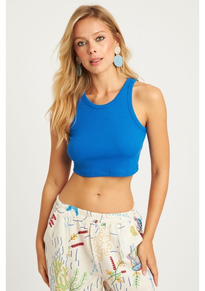 Kadın Bisiklet Yaka Fitilli Pamuk Kalın Askılı Spor Şık Crop Top Büstiyer Bluz modelleri