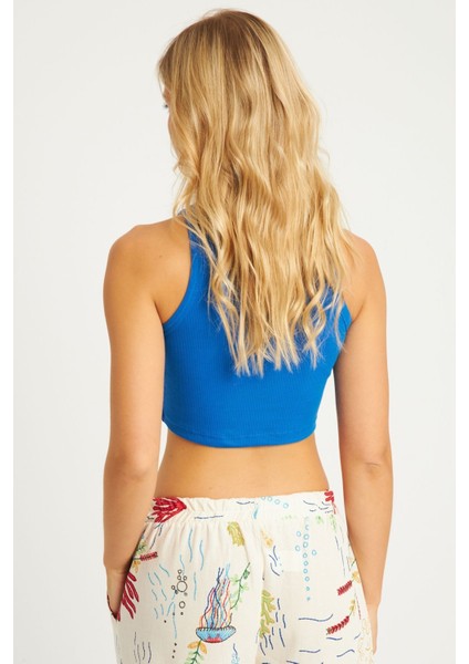 Kadın Bisiklet Yaka Fitilli Pamuk Kalın Askılı Spor Şık Crop Top Büstiyer Bluz fırsatları