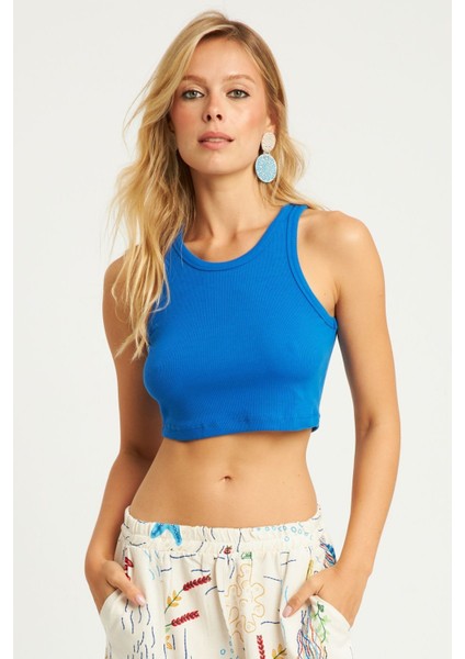 Kadın Bisiklet Yaka Fitilli Pamuk Kalın Askılı Spor Şık Crop Top Büstiyer Bluz indirimleri