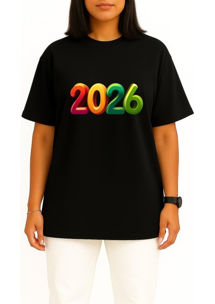 Oversize 2026 Yılbaşı Göğüs Tasarımlı Unisex T-Shirt fiyatları