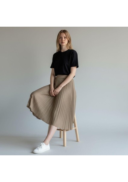 Deri Görünümlü Pileli Pamuklu Dokuma Viskon 4 Mevsim Etek(95 Cm)-(38-48) fiyatları