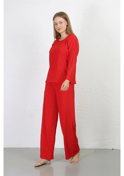 Moda Kadın Bürümcük Kumaş Pijama Takım Kırmızı indirimleri
