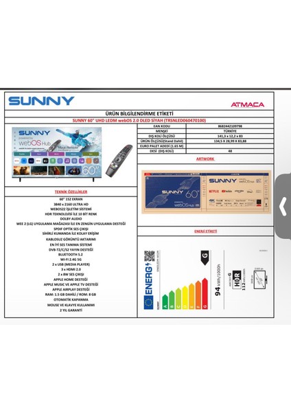 SN60 Mn 252 60" 155 Ekran Dahili Uydu Alıcılı 4K Ultra Hd Smart QLED Tv fiyatları