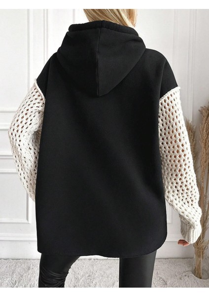 Kadın Kolları Triko Oversize Curve Tasarım Siyah Sweatshirt modelleri