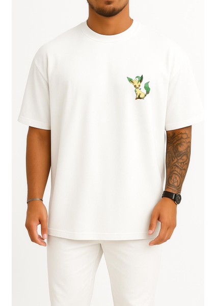 Oversize Leafeon Eevee Cep Baskılı Unisex T-Shirt
