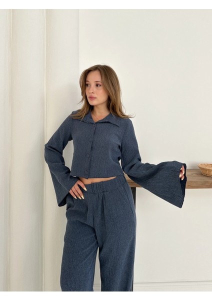 Gömlek Yaka Kaplama Düğmeli Takım Lacivert ST265866 fırsatları