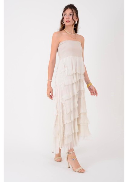 Italyan 2 Beden Ince Gösteren Kat Kat Ipek Etek & Straplez Elbise