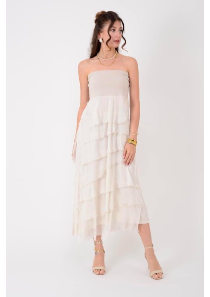 Italyan 2 Beden Ince Gösteren Kat Kat Ipek Etek & Straplez Elbise fiyatları